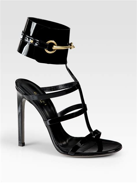 gucci black patent horsebit sandals|Gucci black high heel sandals.